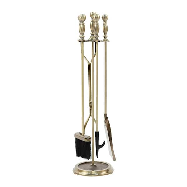 30 in. Tall 5-Piece Antique Brass Sutton Fireplace Tool Set