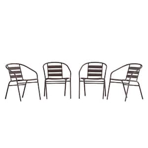 Brown Steel Outdoor Dining Chair in Brown Set of 4
