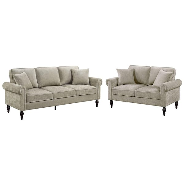 Furniture of America Michaud 2-Piece Chenille Top Light Brown without Care Kit Sofa Set