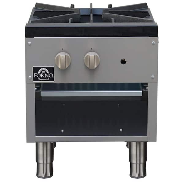 Commerciale Gas Stock Pot Range, one 3-ring burner, 80,000 BTU, cast iron grates, stainless steel