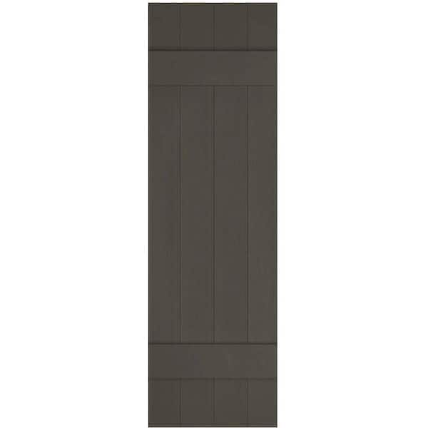 Ekena Millwork 14 in. x 43 in. Lifetime Vinyl Custom Four Board Joined Board and Batten Shutters Pair Musket Brown