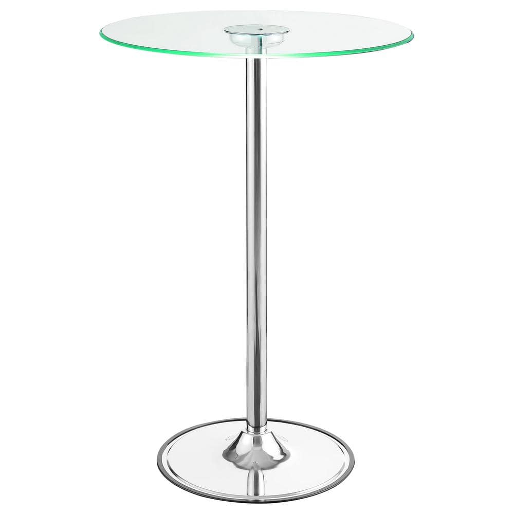 Round Clear Glass Extendable Bar Height Table with Chrome Base