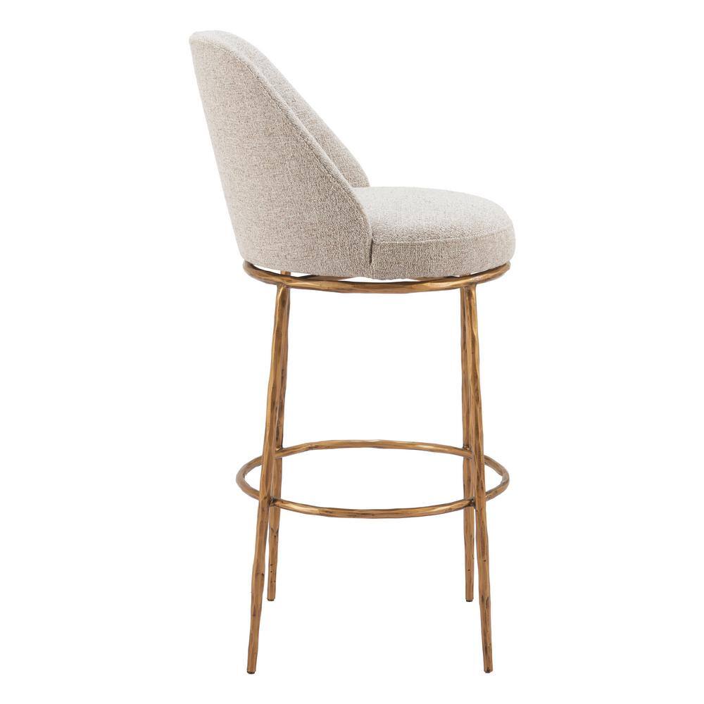 Beige and Gold Swivel Bar Stool with Metal Frame