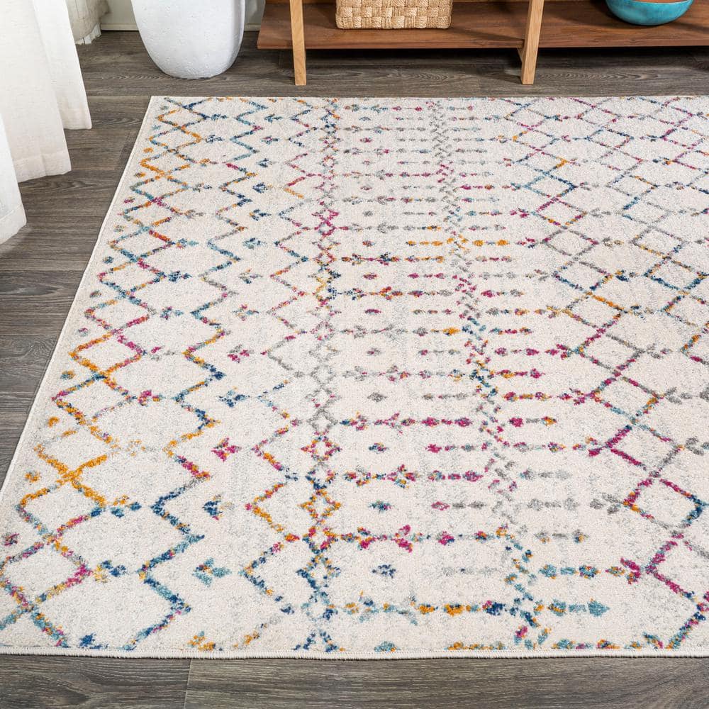 Ivory and Multicolor Synthetic Rectangular Trellis Area Rug, 3 ft. x 5 ft.