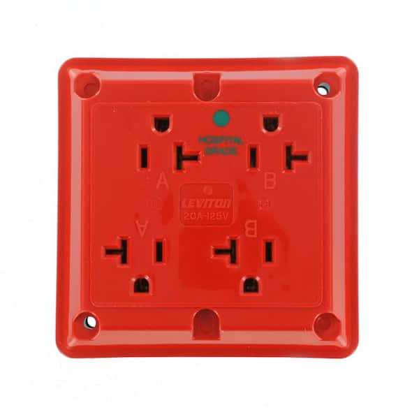 20 Amp 125 V Hospital Grade Quadplex Outlet/Receptacle, Red (1-Pack) 21254-HR