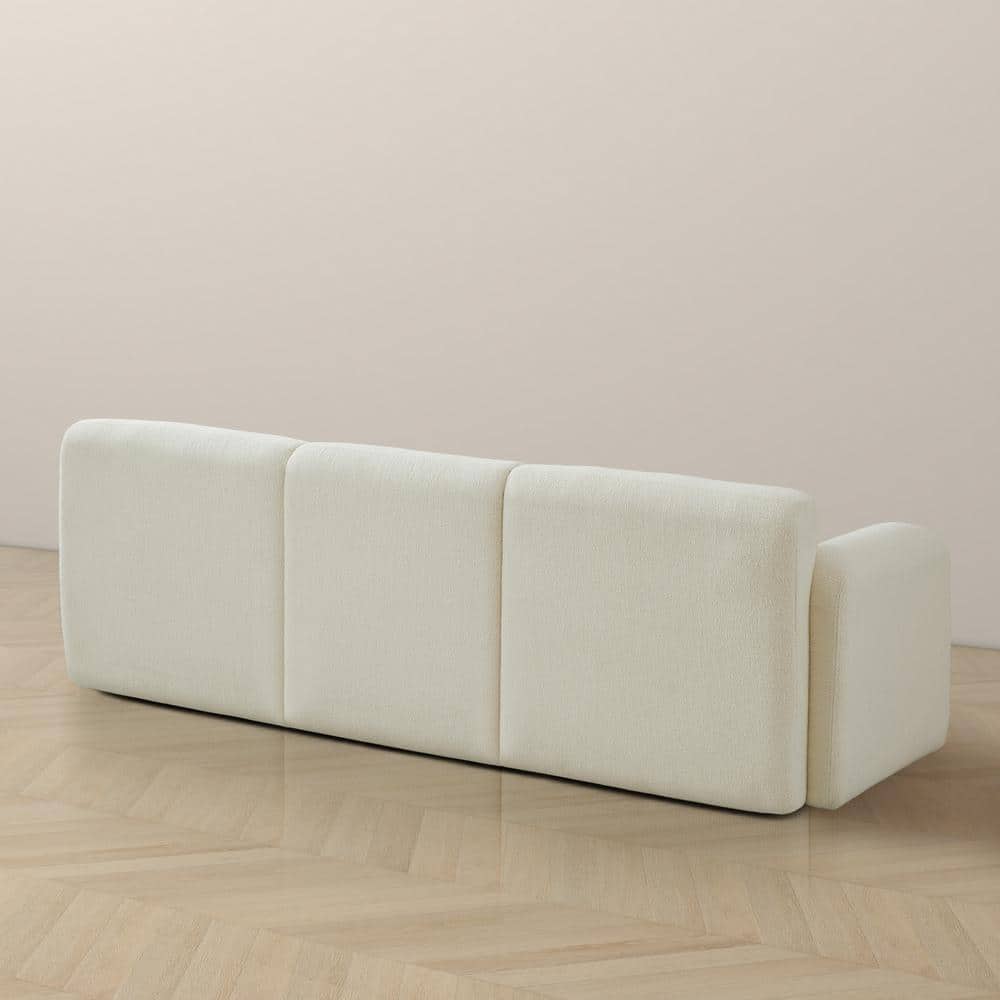 Cream Boucle Fabric Mid-Century Modern 90.6" Sofa with Solid Wood Base