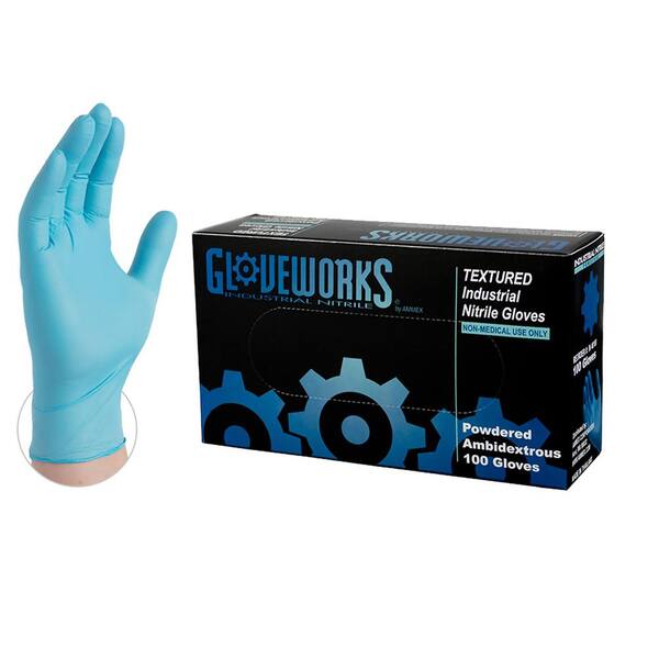 AMMEX Gloveworks Large Blue Nitrile Industrial PowderFree 5Mil