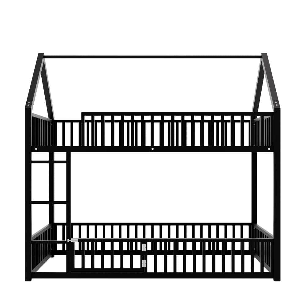 Black Twin over Twin House Bunk Bed with Fence and Door, Sturdy Metal Frame durable construction price history on PriceWatchPro