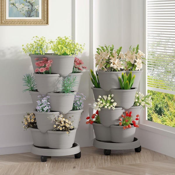 Inner Decor 5-Tier Stackable Vertical Garden Planter with Wheels