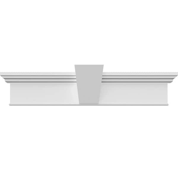 Ekena Millwork Traditional 1 in. x 115 in. x 7-1/4 in. Polyurethane Crosshead Moulding with Bottom Trim and Flat Keystone