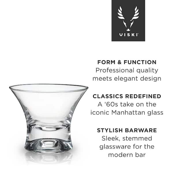 Viski Heavy Base Stemless Manhattan Glasses Set of 2 - Premium Crystal  Cocktail Glass, Stemless Martini Glasses, Cocktail Glass Gift Set, 7 oz