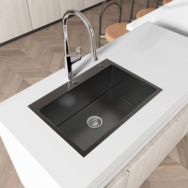 Inoxa 27 in. x 19 in. Drop-In Single Bowl 16-Gauge Stainless Steel Kitchen Sink in Black
