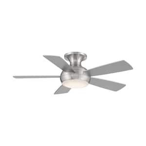 Odyssey Indoor 5-Blade Smart Flush Mount Ceiling Fan 44in Brushed Nickel with 3000K LED Light Kit and Remote