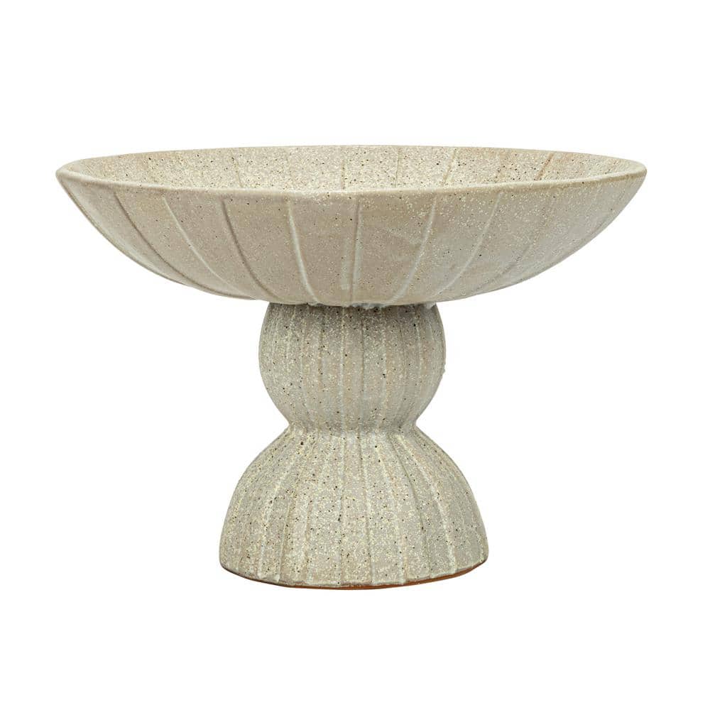 Tan Ceramic Footed Bowl for Salad and Pasta