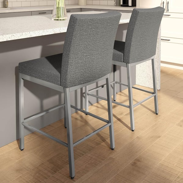 Amisco Perry Plus 30 in. Grey Woven Fabric/Metallic Grey Metal Bar Stool