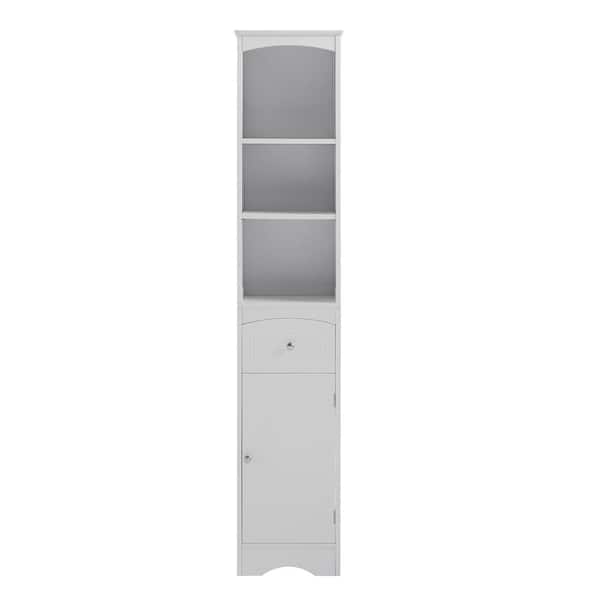 13.4 in. W x 9.1 in. D x 66.9 in. H White MDF Ready to Assemble Tall Bathroom Cabinet with Drawer and Adjustable Shelf