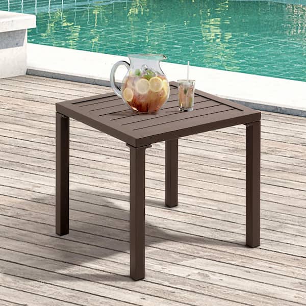 Unbranded Aluminum 15.7 in. Square Outdoor End/Side Table in Brown