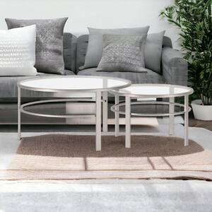 36 in. Silver Round Glass Coffee Table