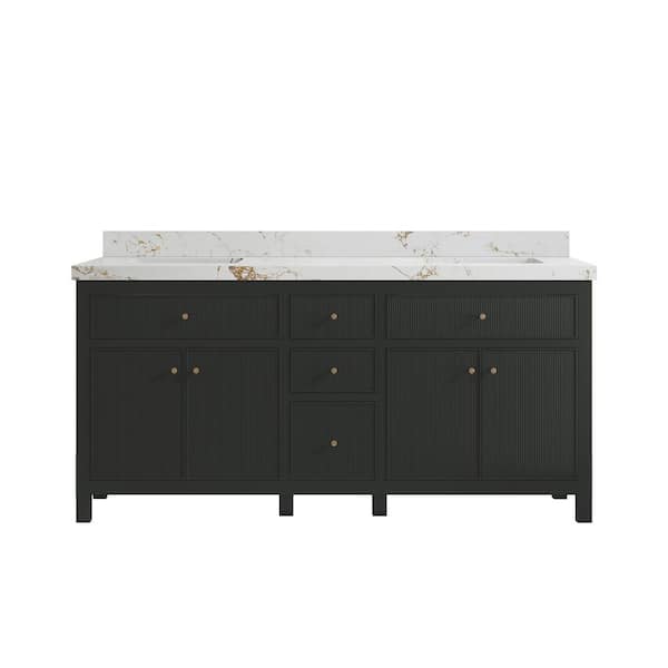 Willow Collections Sonoma 72 in. Double Sink Freestanding Black Top Bath Vanity with Viola Gold Quartz Top Unassembled