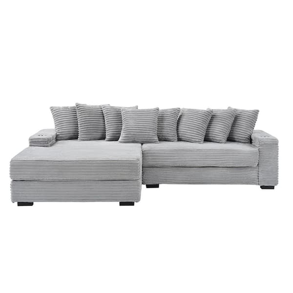 Z-joyee 94.5 in. Square Arm 2-Piece L Shaped Linen Modern Sectional Sofa in Dark Gray