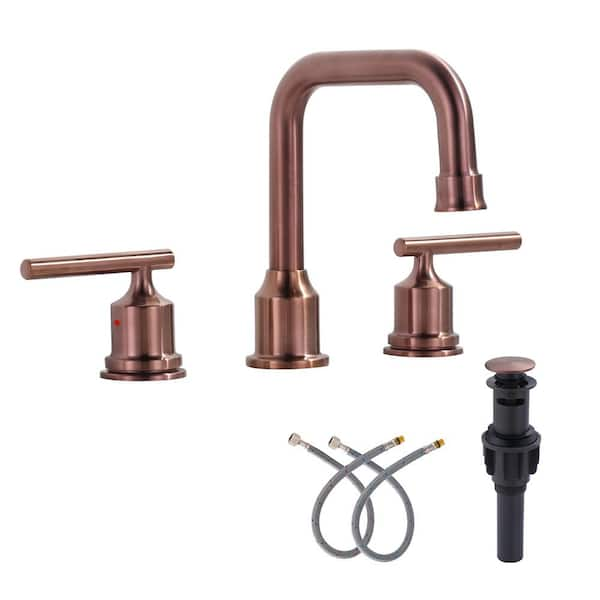 IVIGA 8 in. Widespread Double Handle Bathroom Faucet in Rose Gold