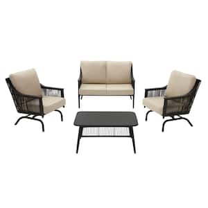 Bayhurst 4-Piece Black Wicker Outdoor Patio Conversation Seating Set with Sunbrella Beige Tan Cushions