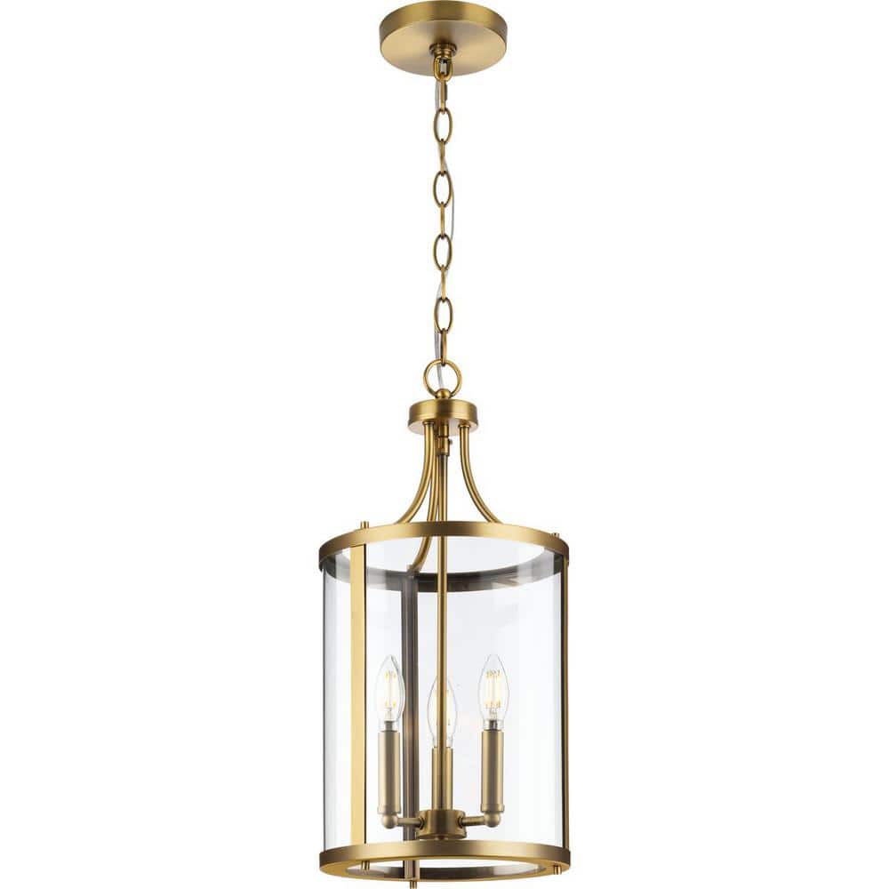 Gilliam Vintage Brass 3-Light Foyer Chandelier with Clear Glass
