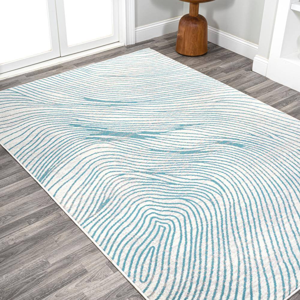 Blue and White Geometric Synthetic Reversible Area Rug