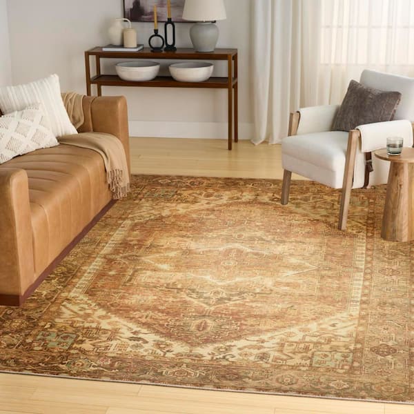 Vintage Washables Gold 10 ft. x 13 ft. Center medallion Traditional Area Rug