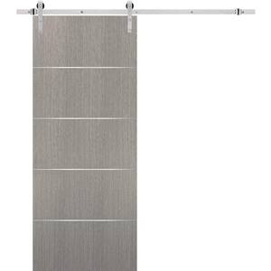 0020 18 in. x 80 in. Flush Grey Oak Finished Wood Barn Door Slab with Hardware Kit Stainless