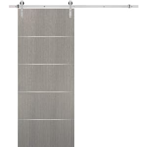 0020 18 in. x 84 in. Flush Grey Oak Finished Wood Barn Door Slab with Hardware Kit Stainless