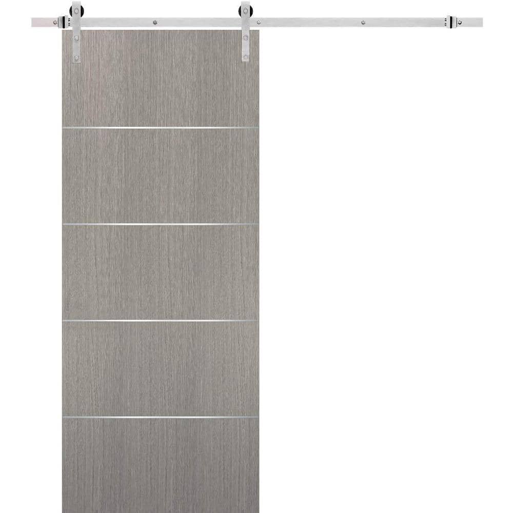 Assembly Required 24 in. x 84 in. Flush Grey Oak Finished Wood Barn Door Slab with Hardware Kit Stainless price history on PriceWatchPro
