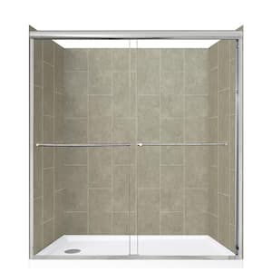Cove Sliding 60 in. L x 32 in. W x 78 in. H Left Drain Alcove Shower Stall Kit in Shale and Silver Hardware