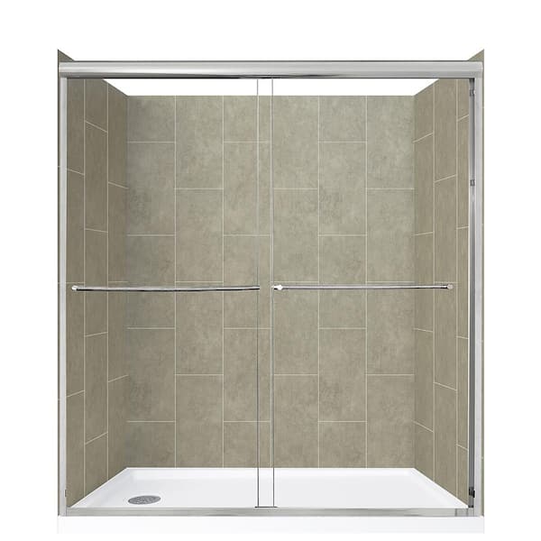 CRAFT + MAIN Cove Sliding 60 in. L x 32 in. W x 78 in. H Left Drain Alcove Shower Stall Kit in Shale and Silver Hardware