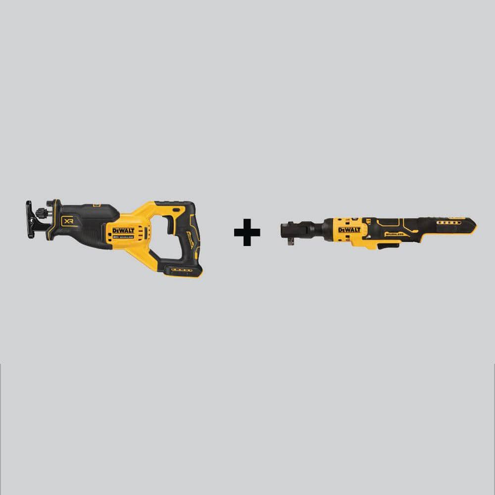 DEWALT 20V MAX XR Cordless Brushless Reciprocating Saw and ATOMIC 20V MAX  Cordless 3/8 in. Ratchet (Tools-Only) DCS382BWDCF513B The Home Depot