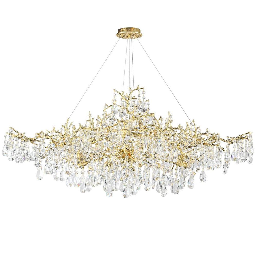 14-Light Gold Tree Branch Chandelier, Rectangular Raindrop Chandeliers for 