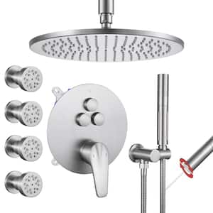 Single Handle 1-Spray 3 Spray Patterns Shower Faucet 1.8 GPM with Pressure Balance, 10 in. Shower Head Brushed Nickel