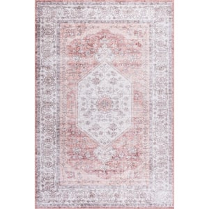 Prairie Ivory 4 ft. x 6 ft. Medallion Spill Proof Machine Washable Area Rug