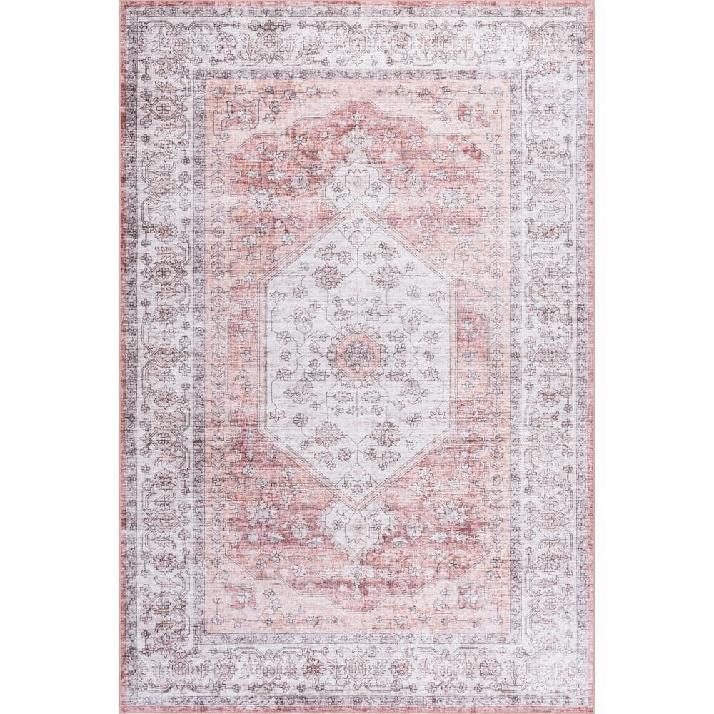 nuLOOM Prairie Ivory 5 ft. x 8 ft. Medallion Spill Proof Machine