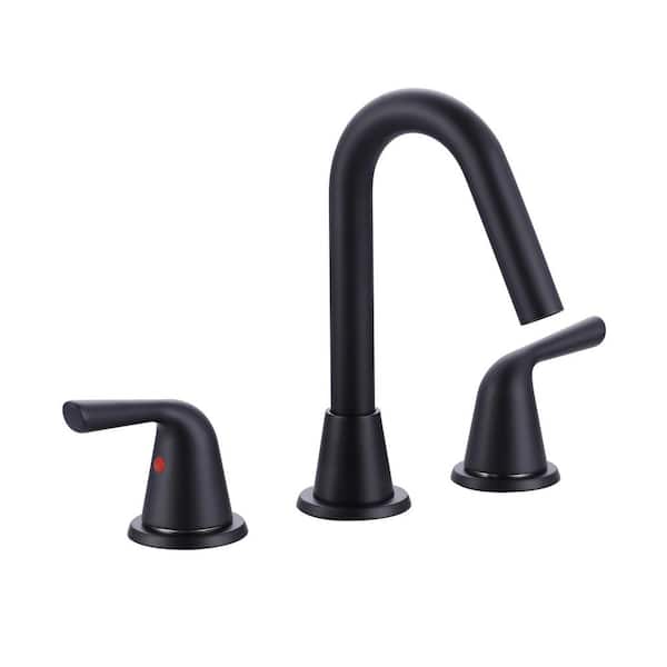ALEASHA 8 in. Widespread Double Handle Bathroom Faucet with Drain Kit Included in Matte Black