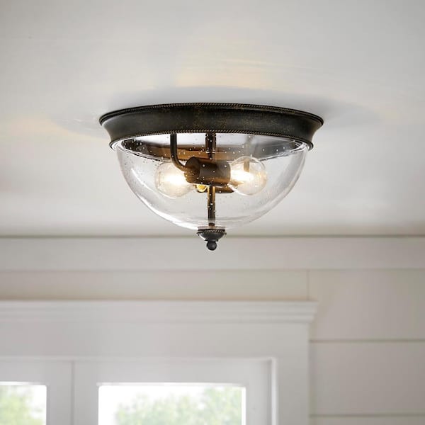 Hampton Bay 2-Light 13 in. Bronze Flush Mount Ceiling Light