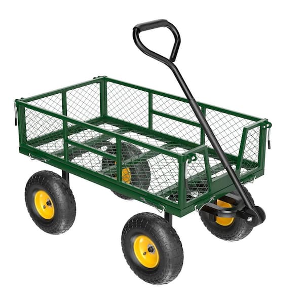 4.2 cu. ft. Metal Garden Cart Mesh Steel Utility Wagon with Removable Sides and 10 in. All Terrain Wheels