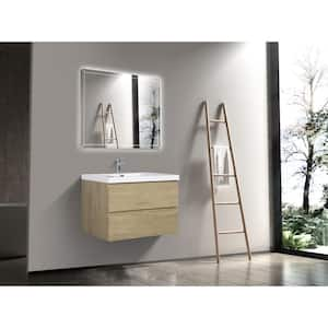 36 in. W Single Sink Wall-Mounted Natural Oak Bath Vanity With White Resin Top Unassembled