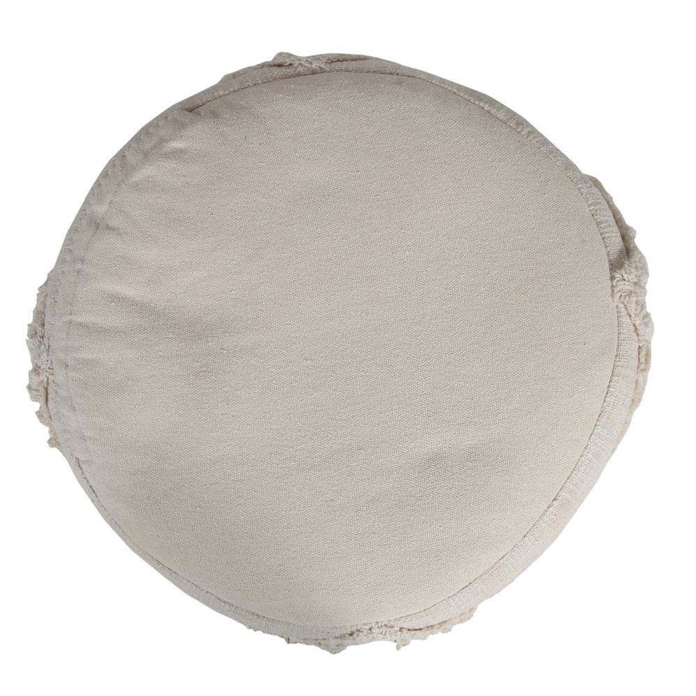Contemporary Beige Tufted Cotton Round Pouf, 18"x14"