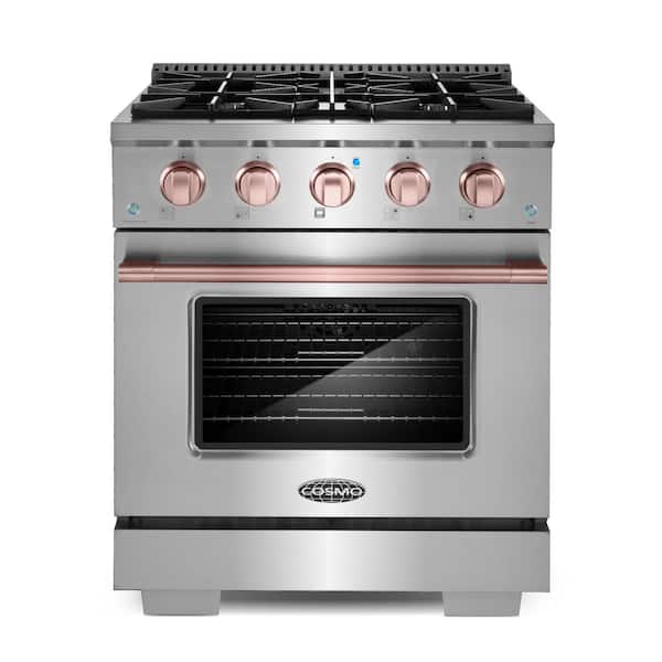 30 in. 3.5 cu. ft. 4-Burners Gas Range in Stainless Steel with Rose Gold Custom Handle and Knob Kit