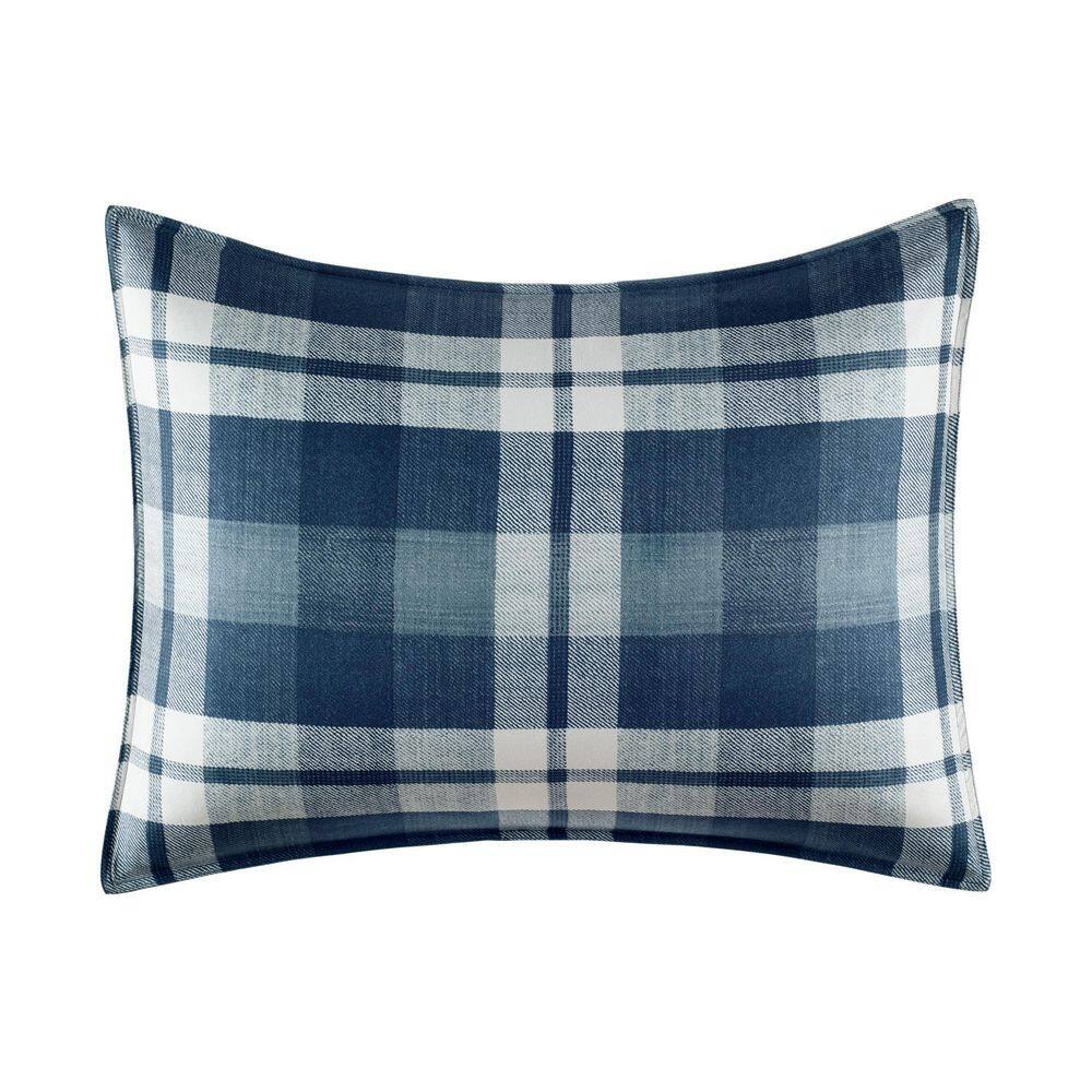 Navy Plaid Microfiber Twin Comforter Set with Sham