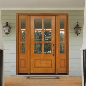 64 in. x 80 in. Craftsman Savannah 6 Lite LHIS Autumn Wheat Mahogany Wood Prehung Front Door with Double 12 in. Sidelite