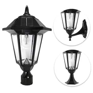 Windsor Bulb 1-Light LED Black Outdoor Solar Aluminum Weather Resistant Post-Light with Fitter, Pier and Wall Mount