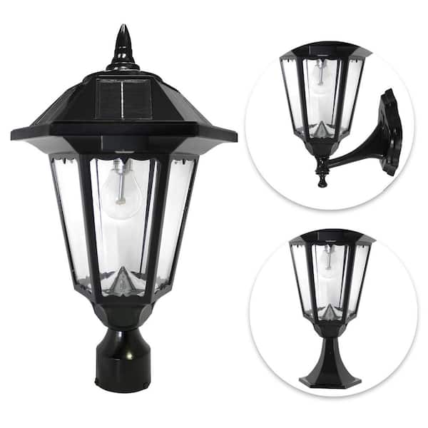 GAMA SONIC Windsor Bulb 1-Light LED Black Outdoor Solar Aluminum Weather Resistant Post-Light with Fitter, Pier and Wall Mount