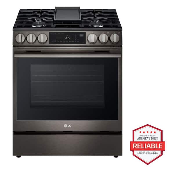 30 in. 5 Burners Slide in Gas Range in Black Stainless Steel with ProBake Convection
